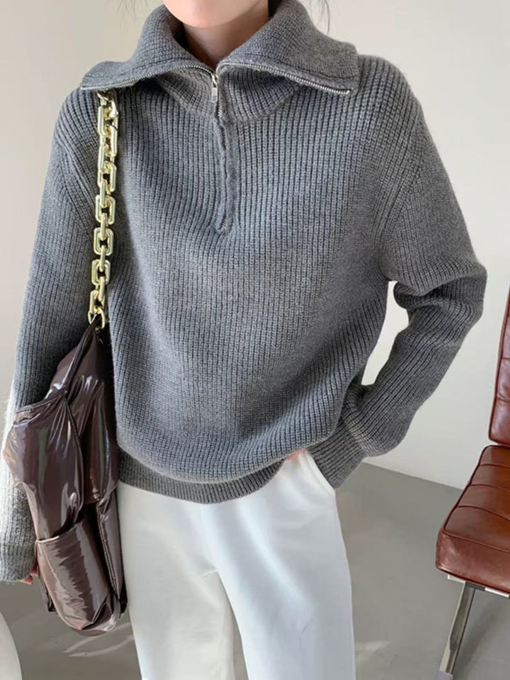 Damen Leichter Strickpullover mit hohem Kragen und Reißverschluss Drune
