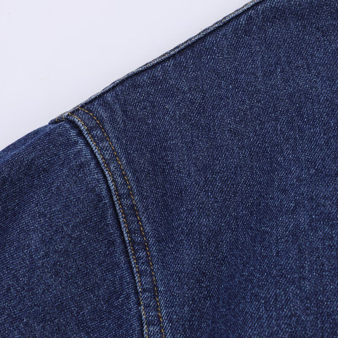 Damen modische Denimjacke mit hohem Kragen und seitlichen Taschen Drune