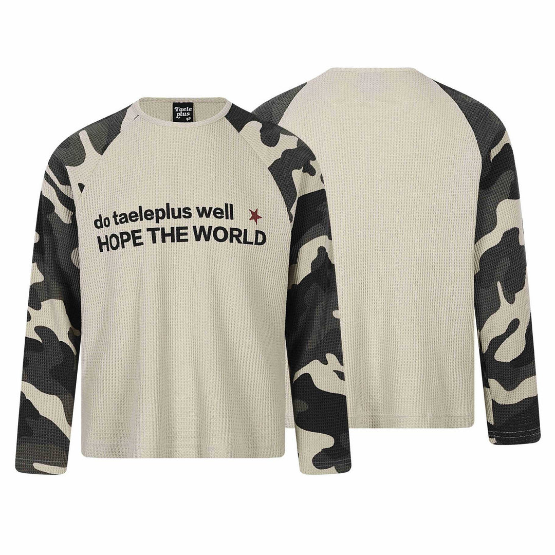 Unisex Waffelstrick-Langarmshirt mit Raglanärmeln und Camouflage-Details Drune