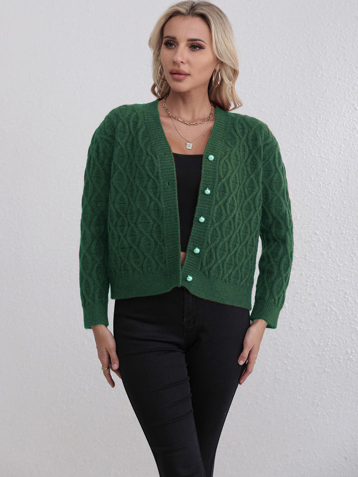 Damen Strickjacke mit strukturiertem Zopfmuster und zarten Knöpfen Drune