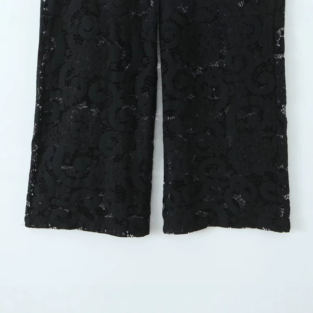 Damen Weite Spitzenhose mit hoher Taille und gefütterter Innenlage Drune