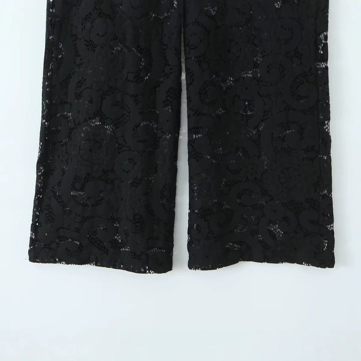Damen Weite Spitzenhose mit hoher Taille und gefütterter Innenlage Drune