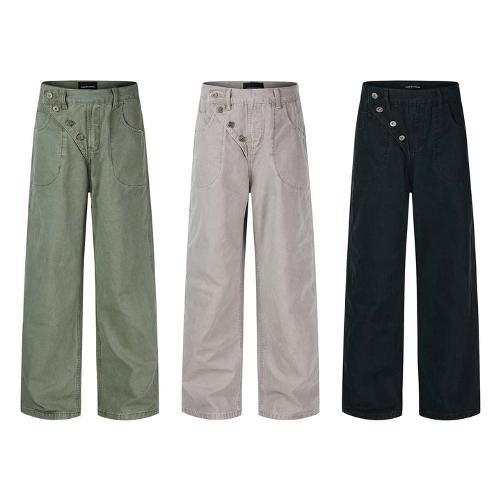 Damen High-Waist Culotte-Hose mit asymmetrischer Knopfleiste Drune