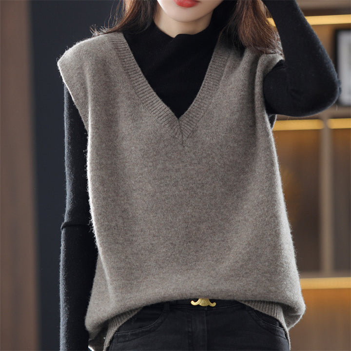 Damen Ärmellose Strickweste mit V-Ausschnitt und feiner Textur Drune