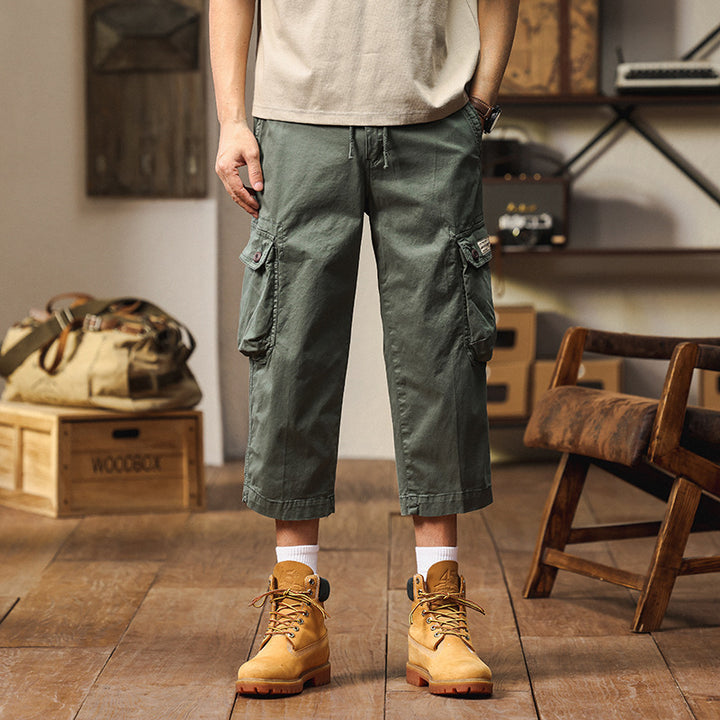 Herren Kurz geschnittene Utility-Cargohose mit Tunnelzugbund, Mehrfach‑Cargotaschen und verkürzter Beinlänge Drune