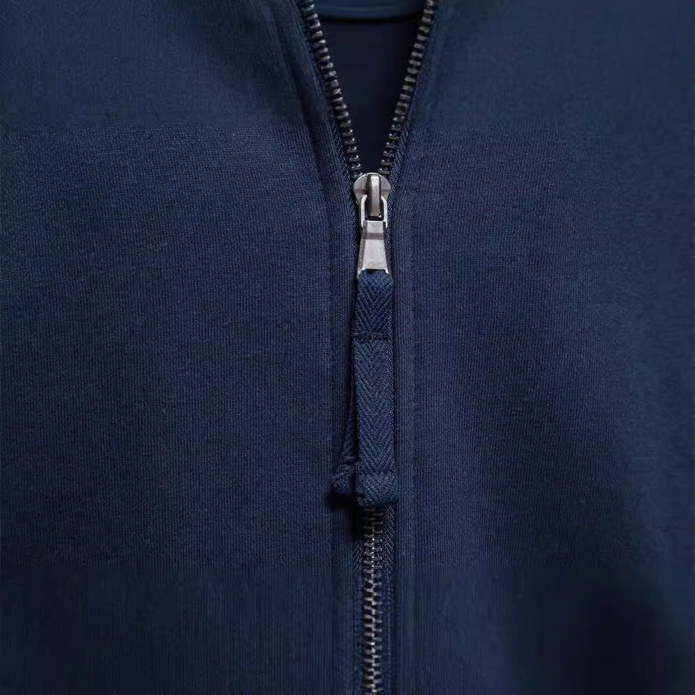 Herren nan sportive Baumwoll-Sweatjacke mit Stehkragen und Kängurutaschen Drune