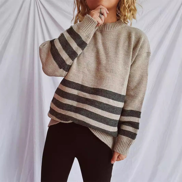 Damen lässiger Oversize-Pullover mit modernem Streifenmuster Drune