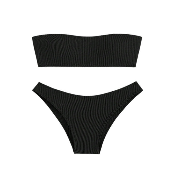Damen Bandeau-Bikini-Set mit elastischem Gewebe und hohem Schnitt Drune