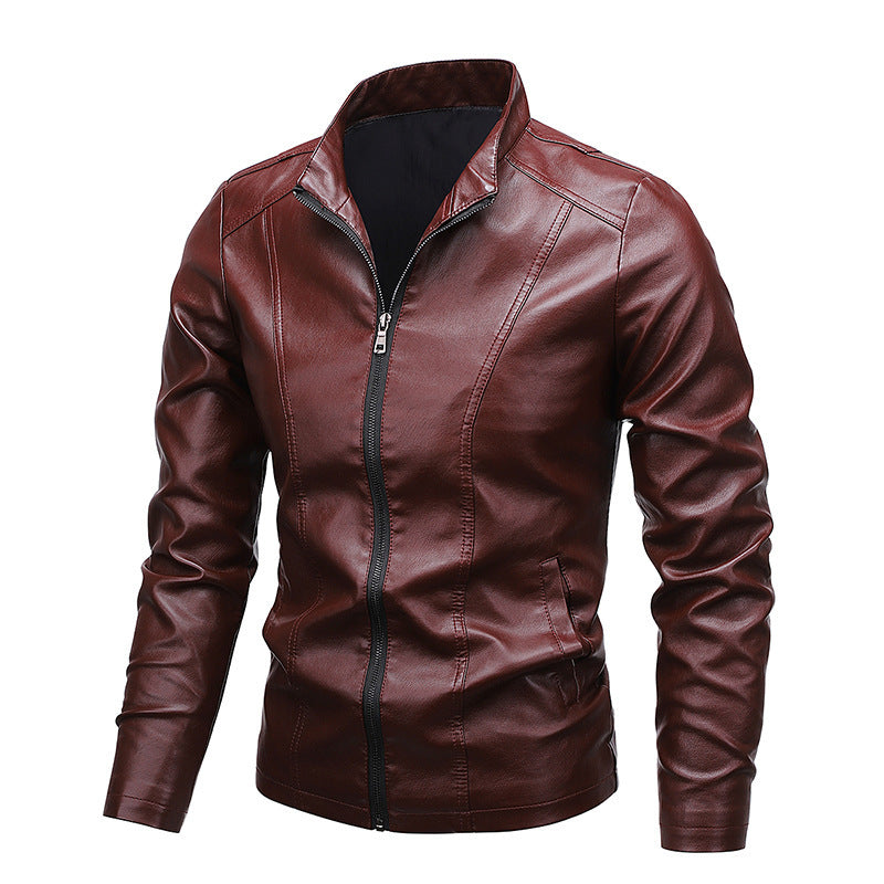 Herren Modische Kunstlederjacke mit klassischem Kragen Drune