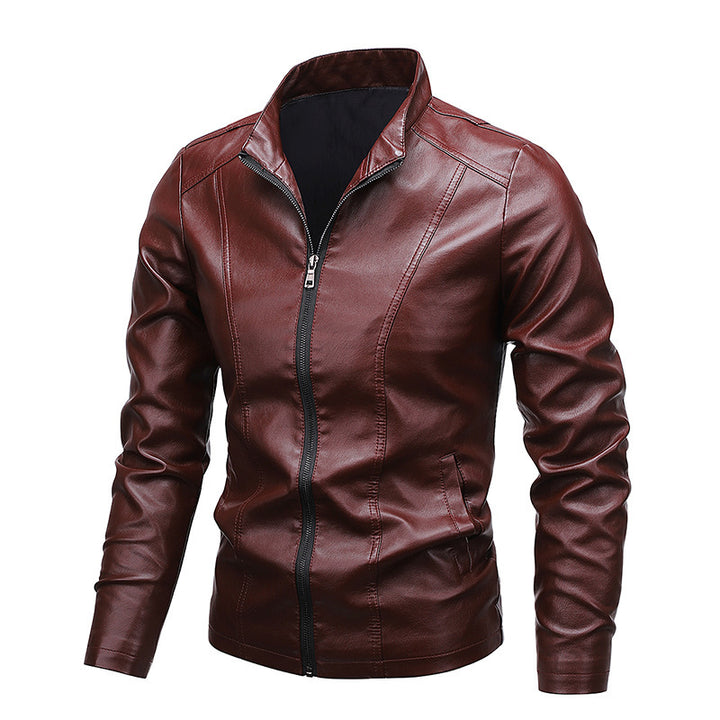 Herren Modische Kunstlederjacke mit klassischem Kragen Drune