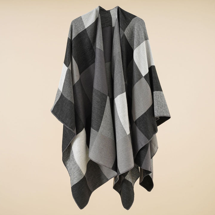 Damen Leichter Jacquard-Poncho mit geometrischem Muster und asymmetrischem Saum Drune