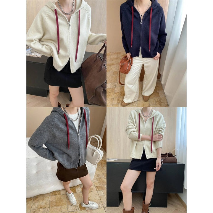 Damen lässige Kapuzenjacke mit durchgehendem Reißverschluss und kontrastierenden Kordelzügen Drune