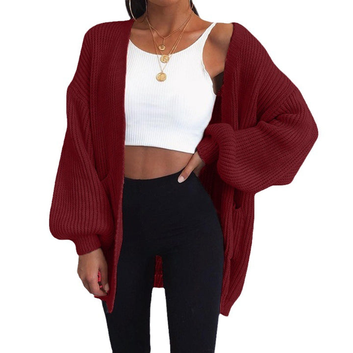 Damen Grobstrickcardigan mit balloonförmigen Ärmeln und offenen Taschen Drune