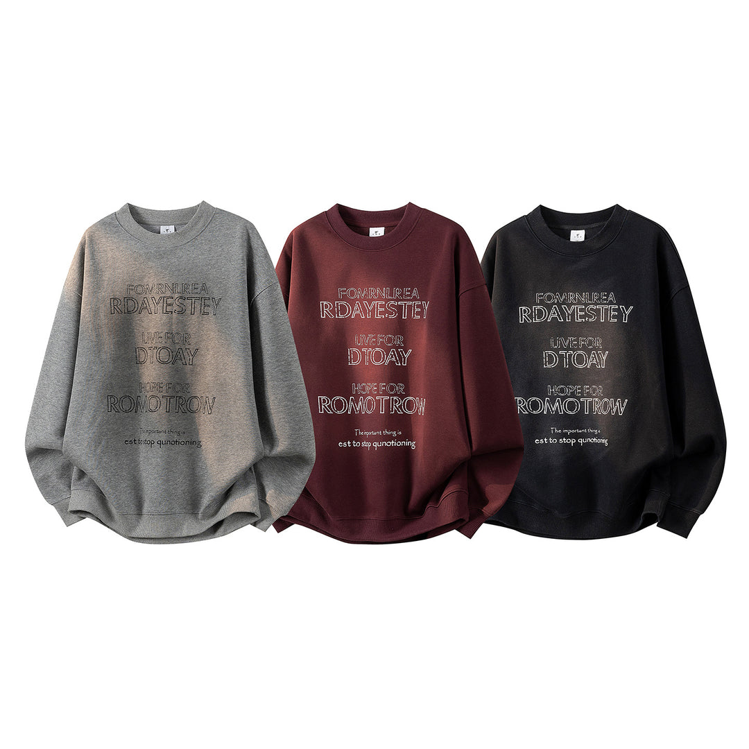 Damen Oversize-Sweatshirt mit gesticktem Schriftzug, abgerundetem Saum & überschnittener Schulter Drune