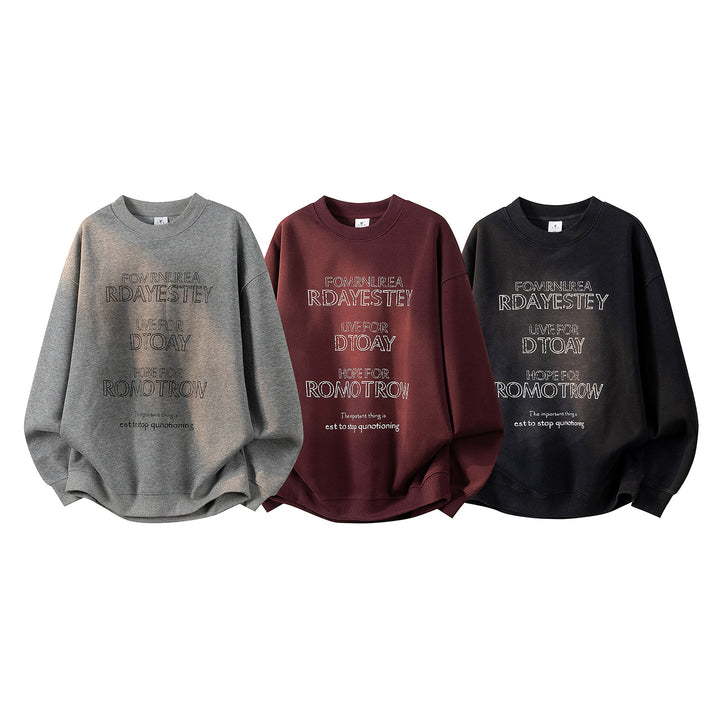 Damen Oversize-Sweatshirt mit gesticktem Schriftzug, abgerundetem Saum & überschnittener Schulter Drune