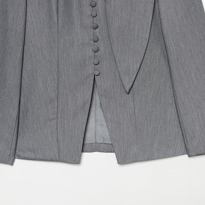 Damen Eleganter Longline-Blazer mit hohem Funnelkragen und überziehbaren Stoffknöpfen Drune