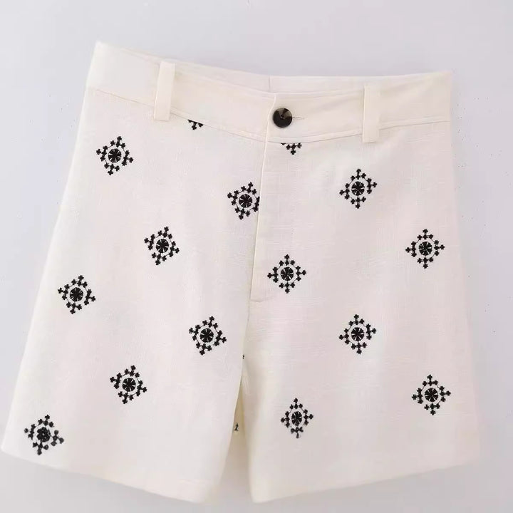 Damen Bestickte Culotte-Hose mit weitem Bein und Bordürenprint Drune