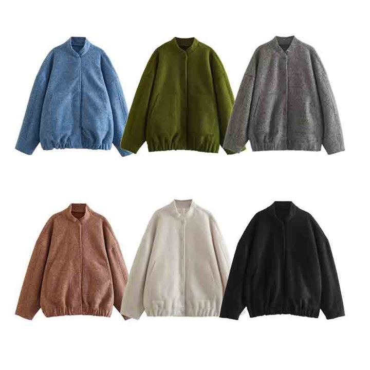 Damen flauschige Oversized-Jacke mit praktischen Taschen und elegantem Stehkragen Drune