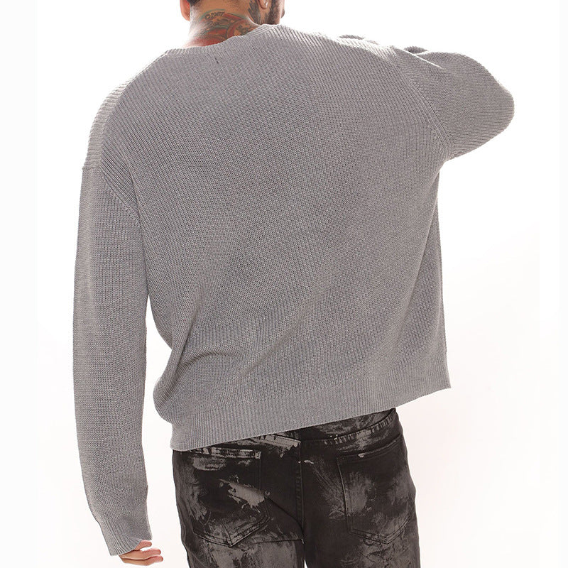 Herren Lockerer Strukturstrick-Pullover mit Rundhalsausschnitt und überschnittener Schulter Drune