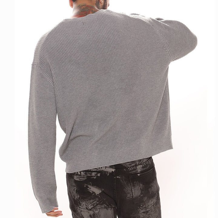 Herren Lockerer Strukturstrick-Pullover mit Rundhalsausschnitt und überschnittener Schulter Drune