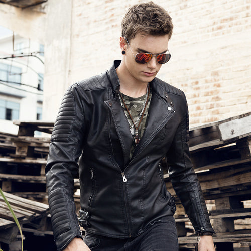 Herren Kunstleder‑Bikerjacke mit gesteppter Schulter‑ und Ärmelpartie Drune