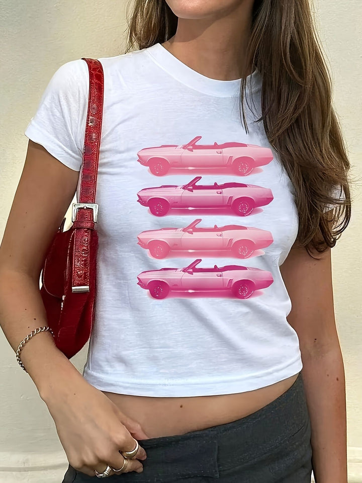 Damen Kurzarm T-Shirt mit aufgedrucktem Lippenmotiv Drune