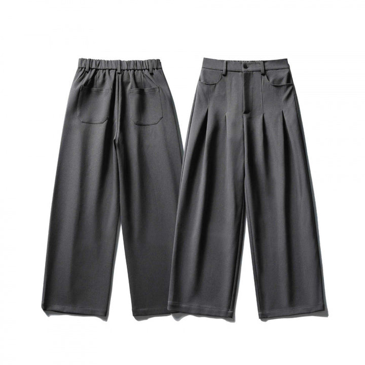 Damen Weite Highwaist-Hose mit Kellerfalten, Gürtelschlaufen und Cropped-Bein Drune