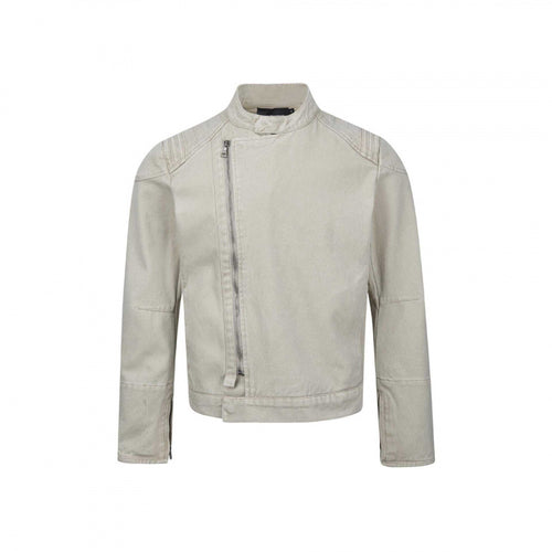 Herren Asymmetrische Kurzjacke im Biker-Stil mit Stehkragen und schrägem Metallreißverschluss Drune