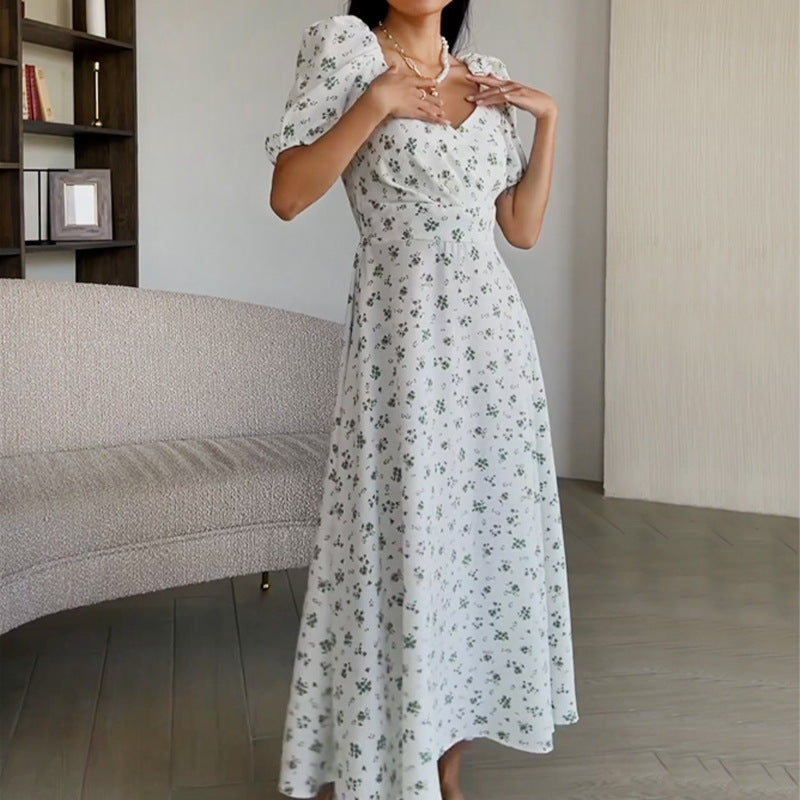 Damen Elegantes Maxikleid mit Puffärmeln und floralem Muster Drune