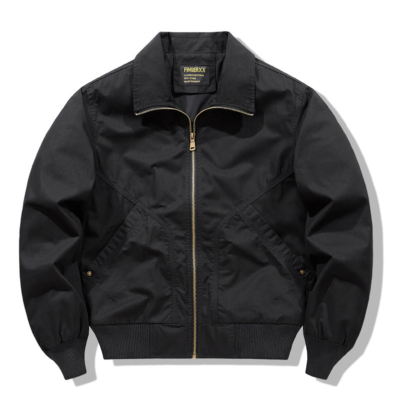 Men's  zip-front collared micro-ripstop bomber with angled seam hand pockets and elasticated cuff hem Drune