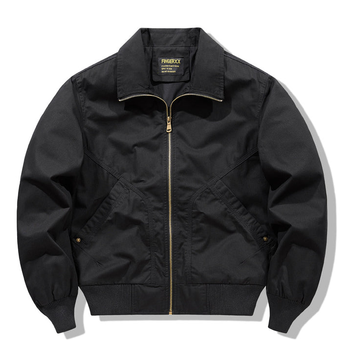 Men's  zip-front collared micro-ripstop bomber with angled seam hand pockets and elasticated cuff hem Drune
