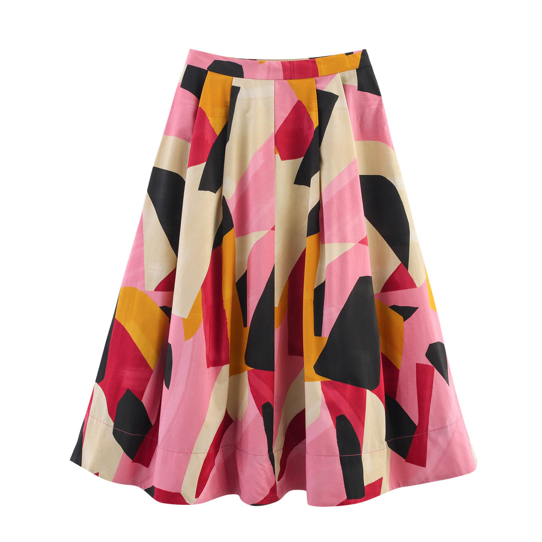 Damen A-Linie Midi-Rock mit stylischem abstraktem Druck Drune
