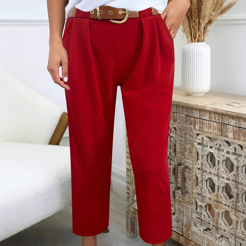 Damen elegante High-Waist Hose mit dekorativen Falten und praktischen Taschen Drune