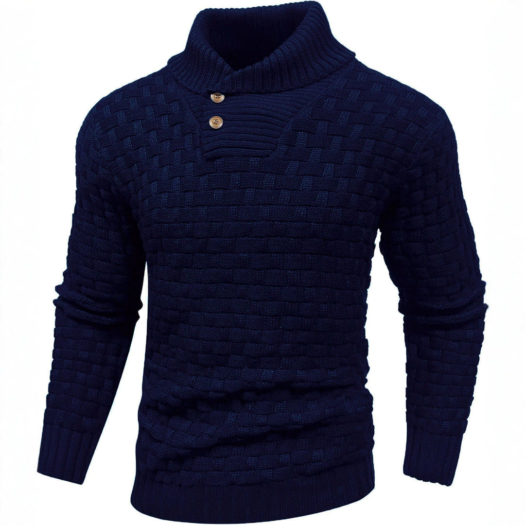 Herren Grobgestrickter Pullover mit hohem Rollkragen, Knopfleiste und Körbchenstrick Drune