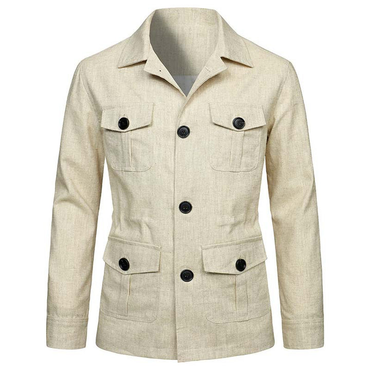 Herren Safari‑Leinenjacke mit vier aufgesetzten Pattentaschen Drune