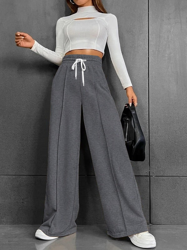 Damen nan weite High-Waist Palazzo-Jogginghose mit Kordelzug und Bügelfalte Drune