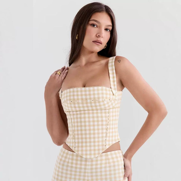 Damen Karo Bustier mit verstellbaren Trägern und raffiniertem Design Drune