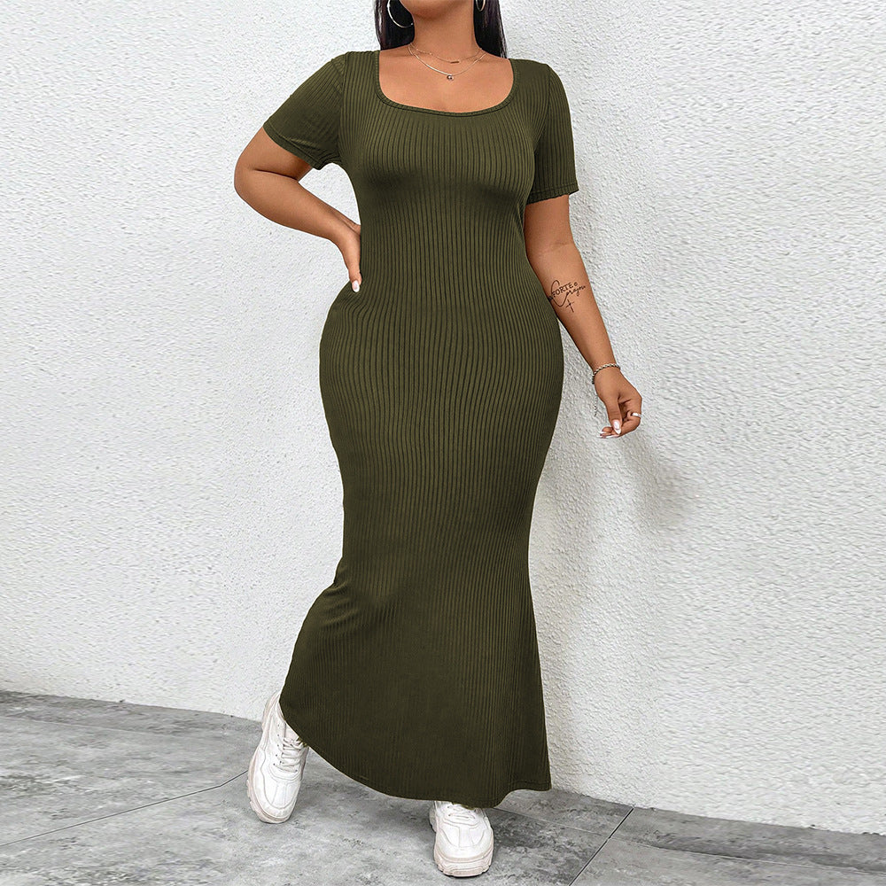 Damen figurbetontes Maxikleid mit quadratischem Ausschnitt aus Rippstrick Drune