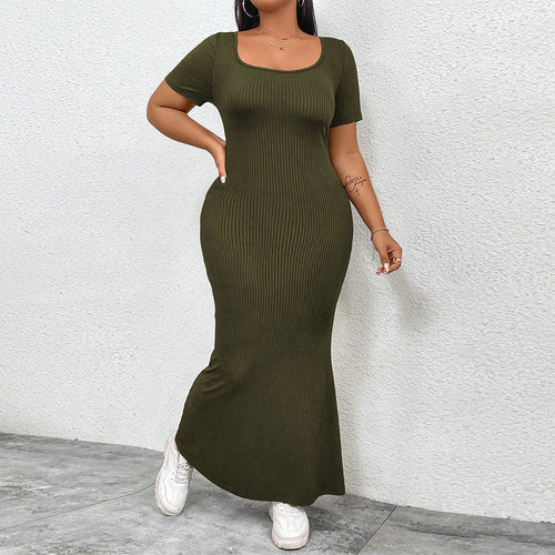 Damen figurbetontes Maxikleid mit quadratischem Ausschnitt aus Rippstrick Drune