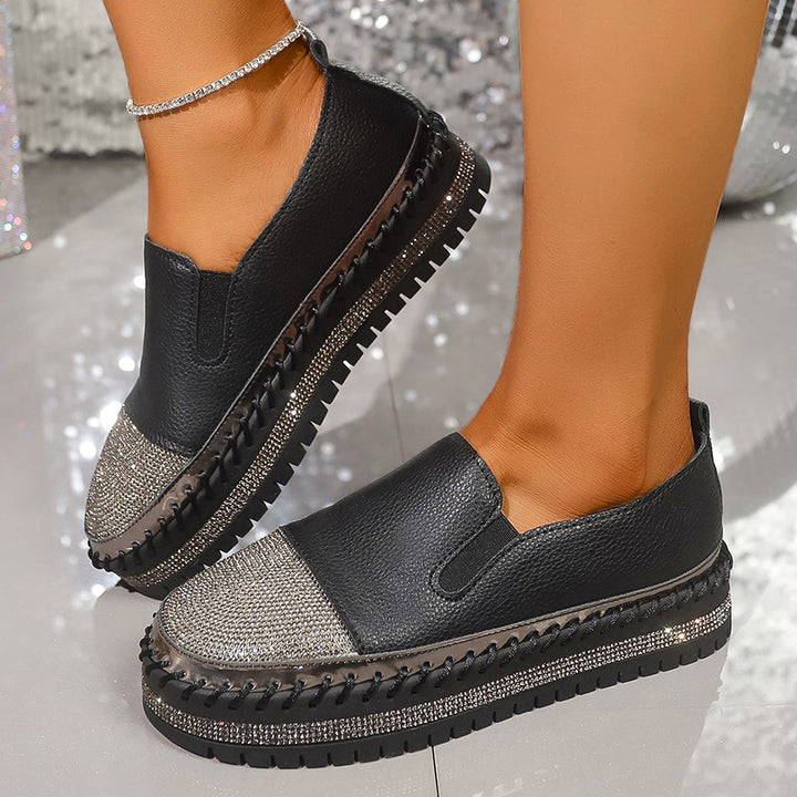 Damen glänzende Slip-On Plateau-Sneaker mit geflochtenem Rand und elastischem Einsatz Drune