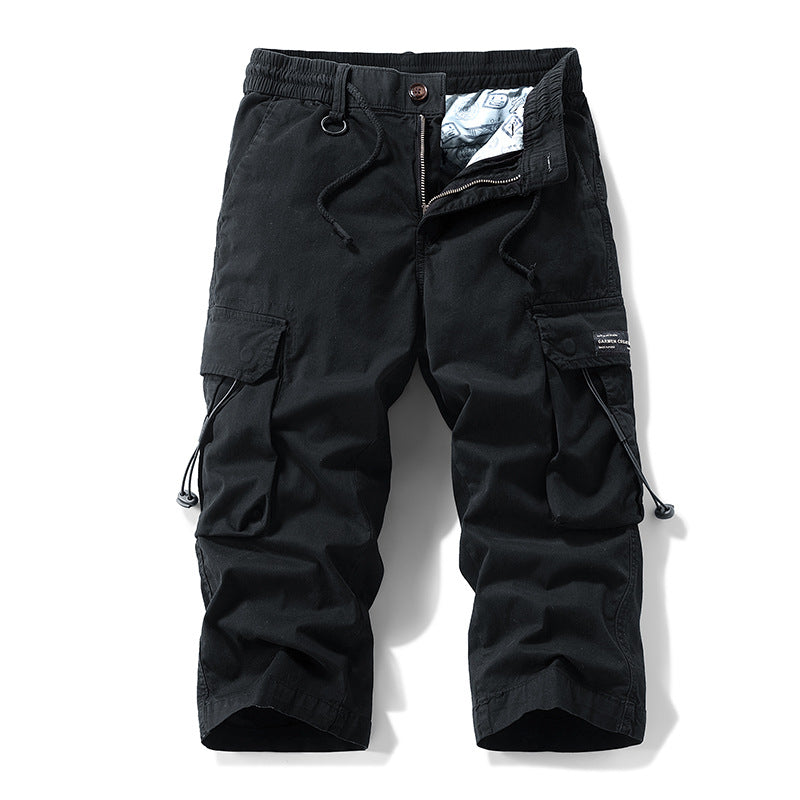 Herren knielange Cargo-Hose mit elastischem Komfortbund, Tunnelzug und Multifachtaschen Drune