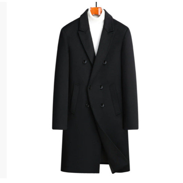Herren nan eleganter Doppelreihiger Wollmantel mit fallendem Revers, verdeckter Innentasche und schmaler Silhouette Drune