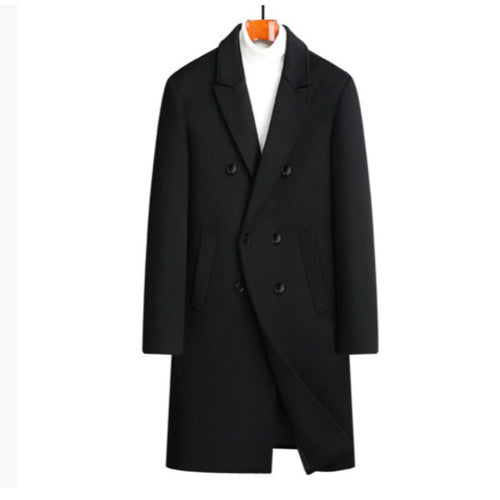 Herren nan eleganter Doppelreihiger Wollmantel mit fallendem Revers, verdeckter Innentasche und schmaler Silhouette Drune