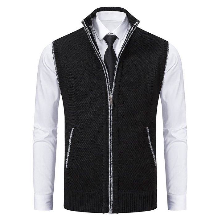 Herren elegante Strickweste mit hohem Kragen und praktischen Reißverschlusstaschen Drune