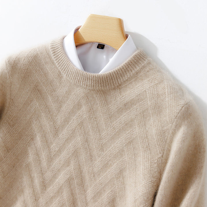 Herren Feiner Rundhalspullover aus Kaschmir‑Mix mit Chevron‑Struktur Drune