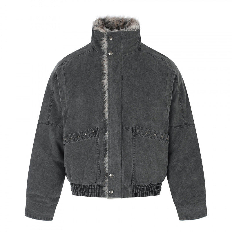 Damen Kurz geschnittene Cord‑Optik Blousonjacke mit Kunstfellfutter und hohem Stehkragen Drune
