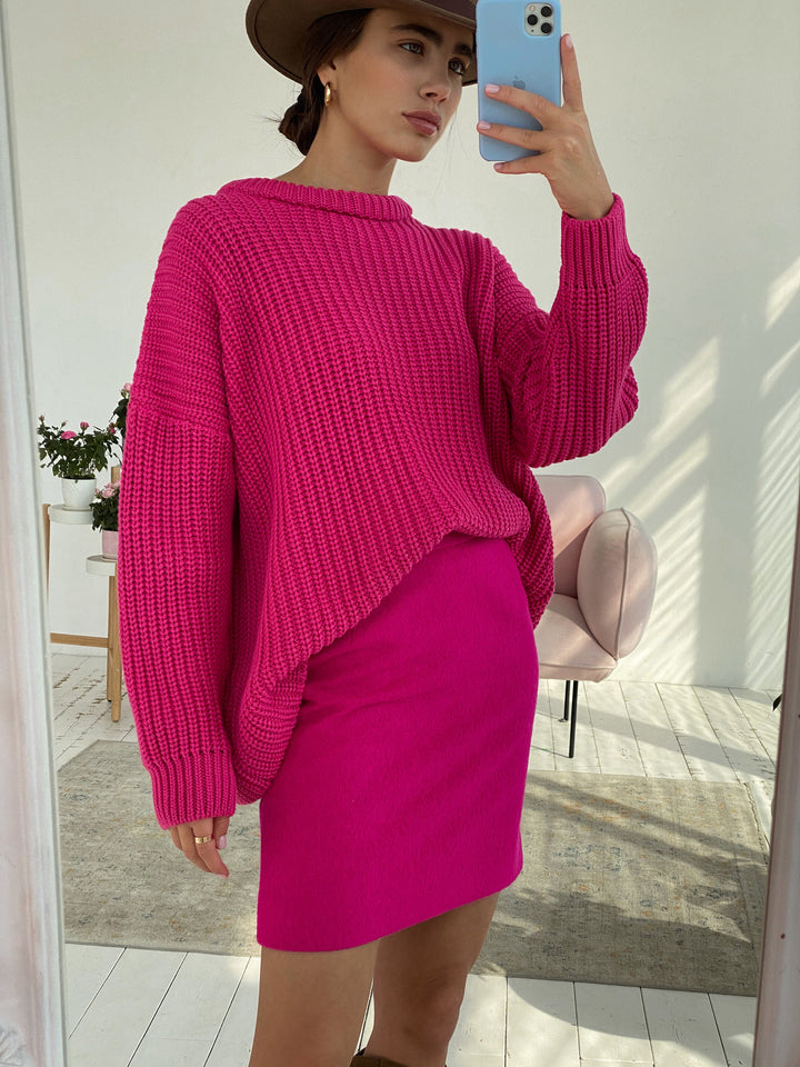 Damen Casual Strickpullover mit strukturiertem Design und überschnittenen Schultern Drune