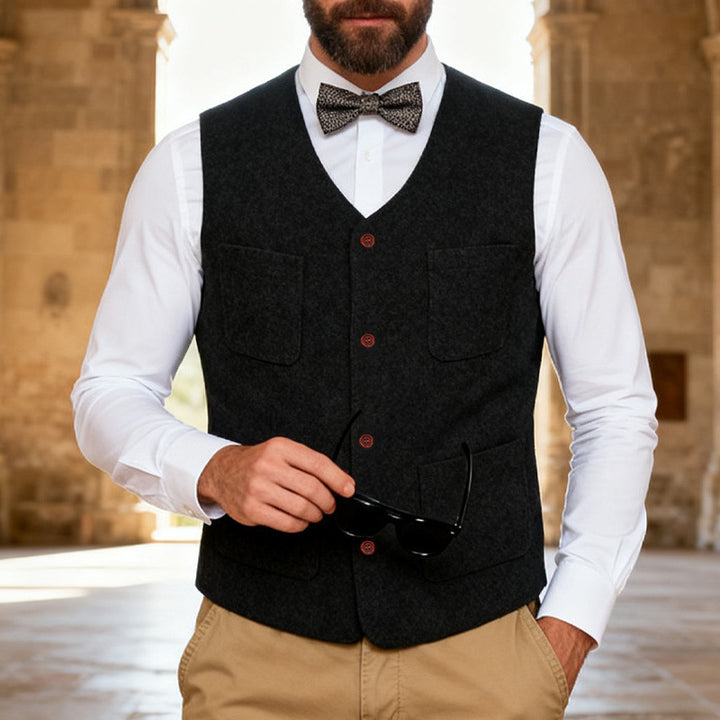 Herren Wollweste mit V-Ausschnitt und aufgesetzten Taschen Drune
