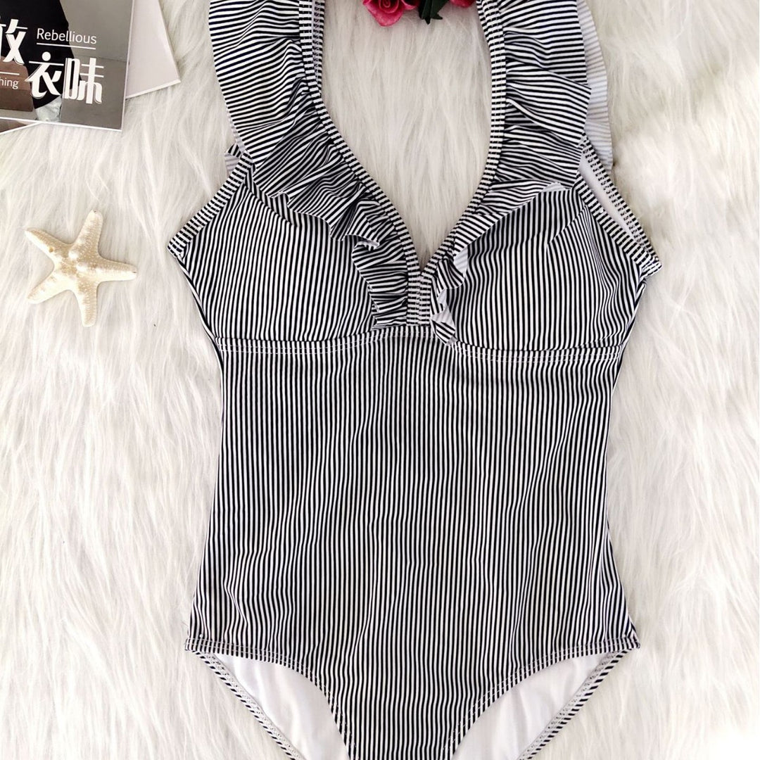 Damen Frottee Badeanzug mit Rüschendetails Drune