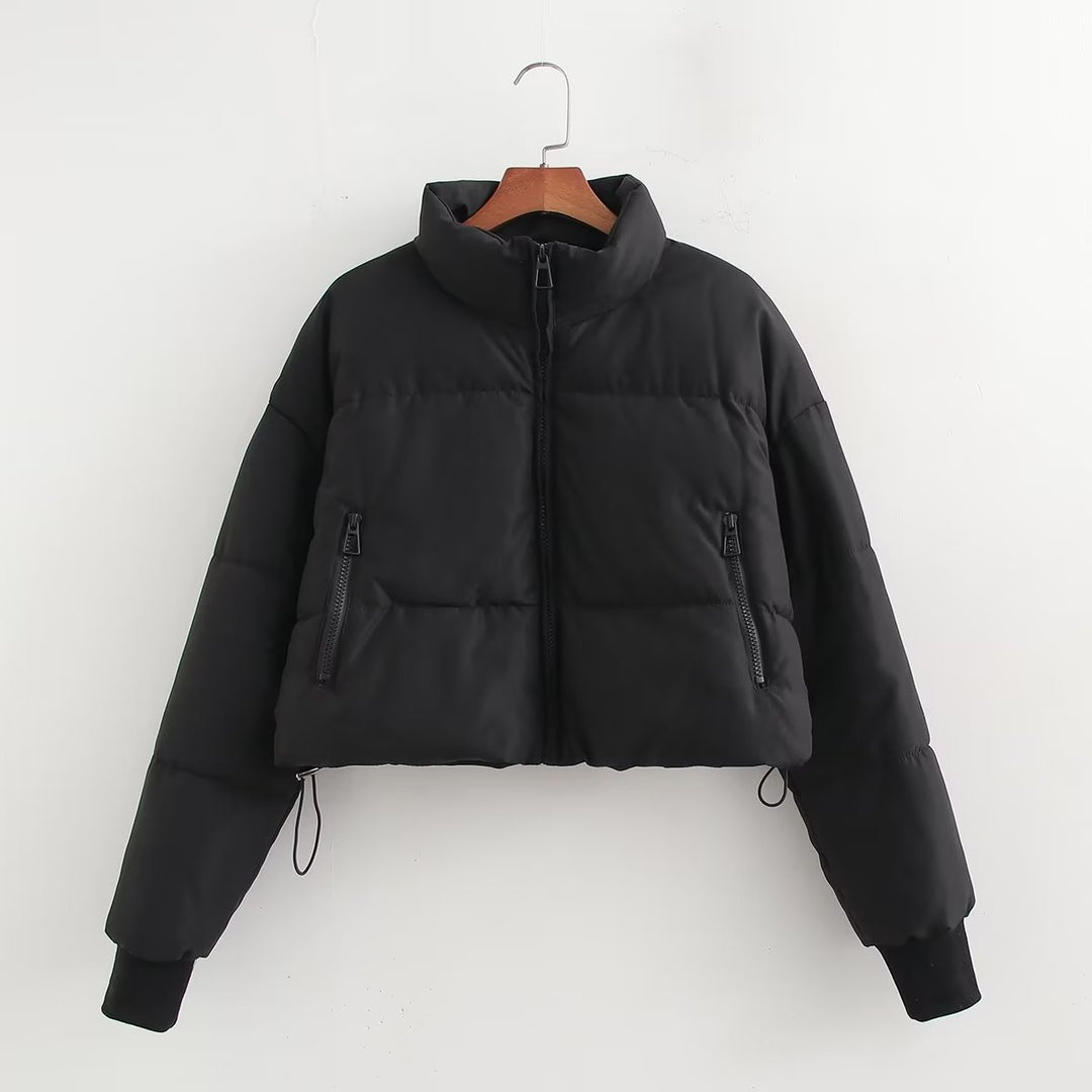 Damen nan cropped Steppjacke mit hohem Kragen, elastischen Bündchen und verdecktem Kordelzug Drune